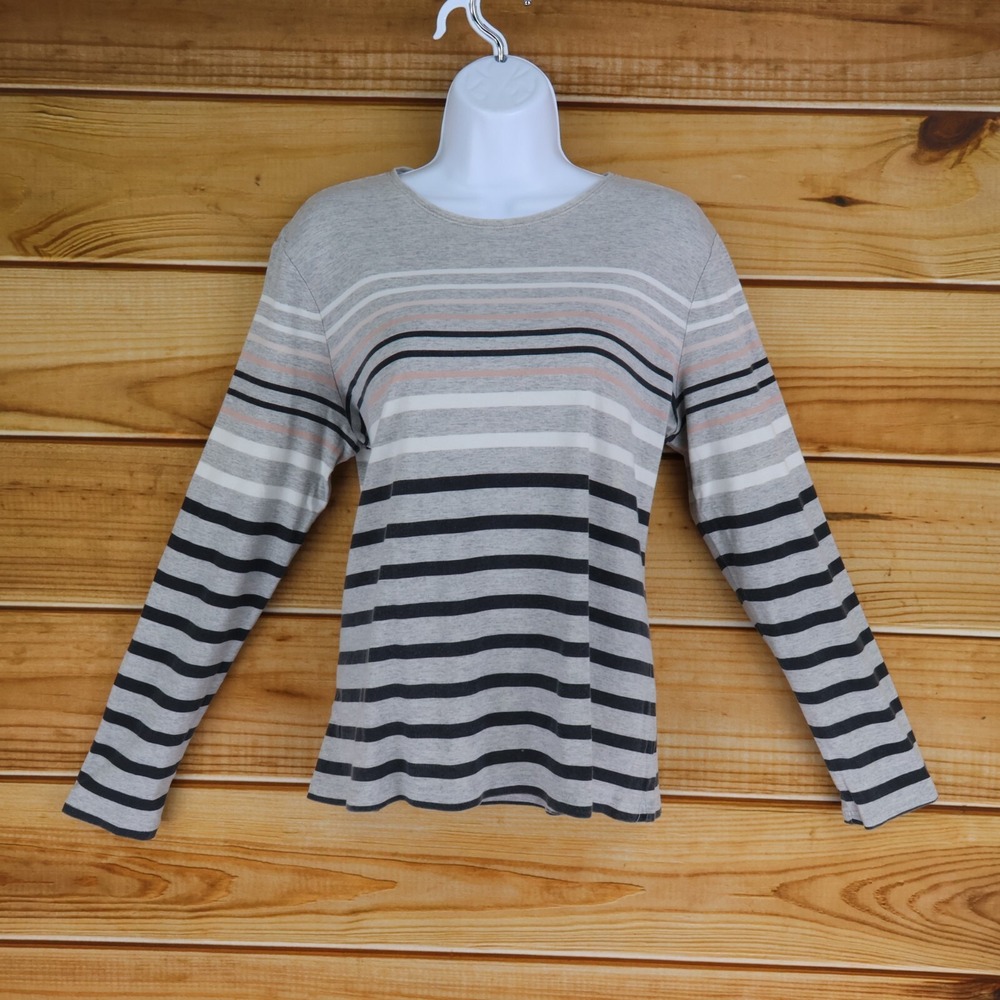 Croft & Barrow The Classic Shirt Womens‎ Sz XL Gray Striped Stretch Long Sleeves